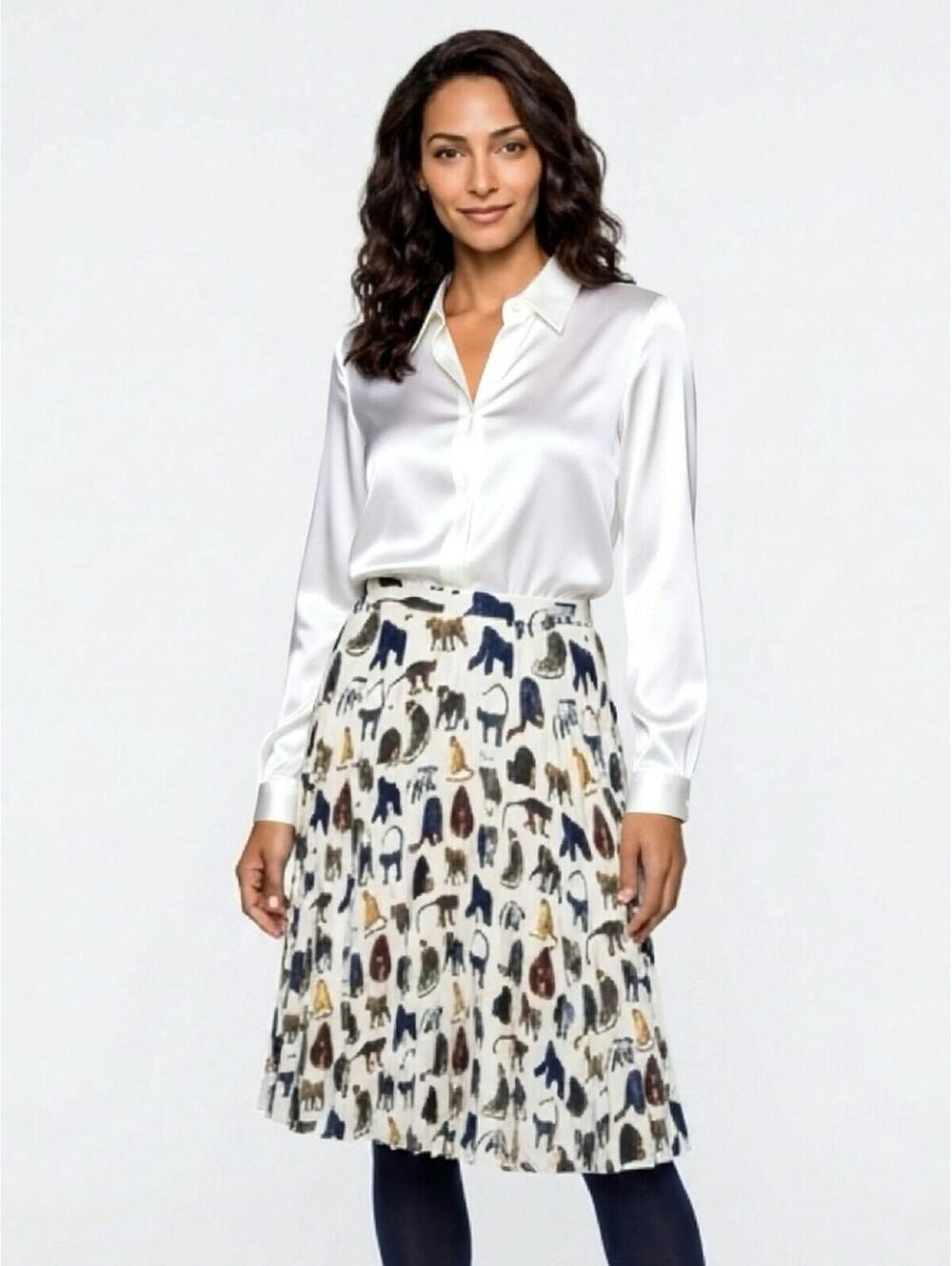 Burberry  Monkey Print Pleated Crepe De Chine Skirt Brand Sz 8 (US Sz 6) $1440